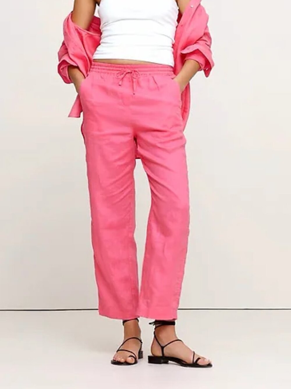 100% Silk Pull On Flowy Pants Hot Pink Sz S